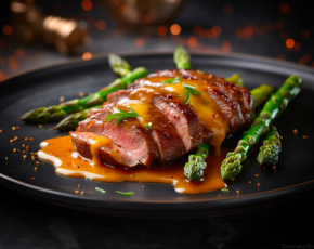 Утиная грудка в апельсиновом соусе  со спаржей в CulinaryOn