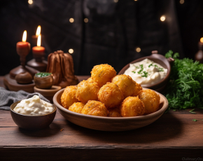 Золотые снитчи (сырные шарики со сладким перцем и сметанным соусом) в CulinaryOn