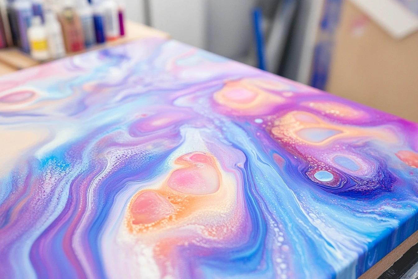 Мастер-класс по флюид-арту — крупный план картины в технике флюид