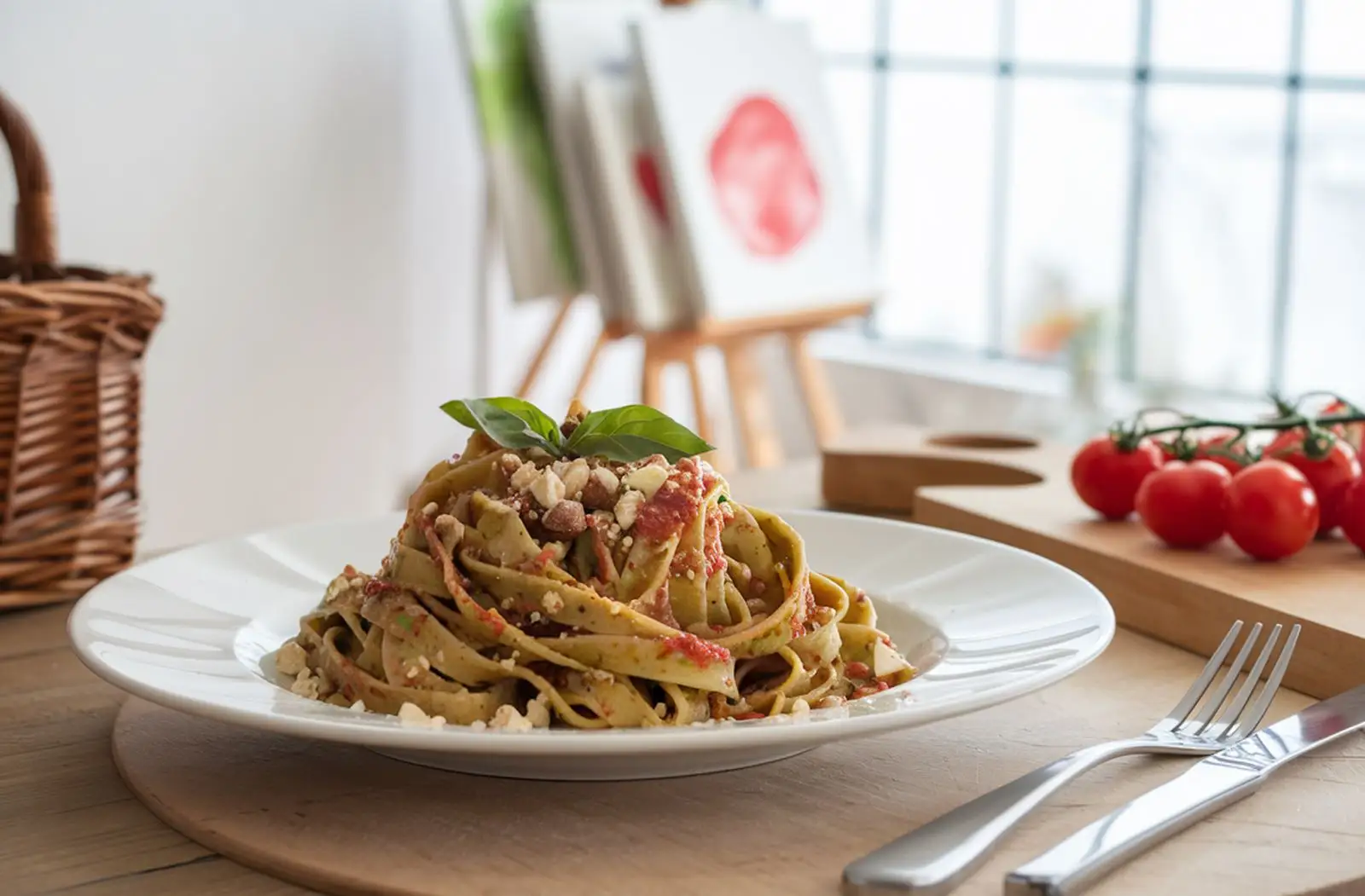 Завтраки & Бранчи (18+) — тарелка пасты на сервировочном столе
